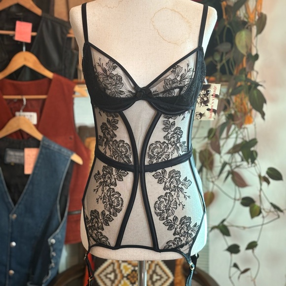Agent Provocateur black floral embroidered mesh  caged bustier - Picture 2 of 12